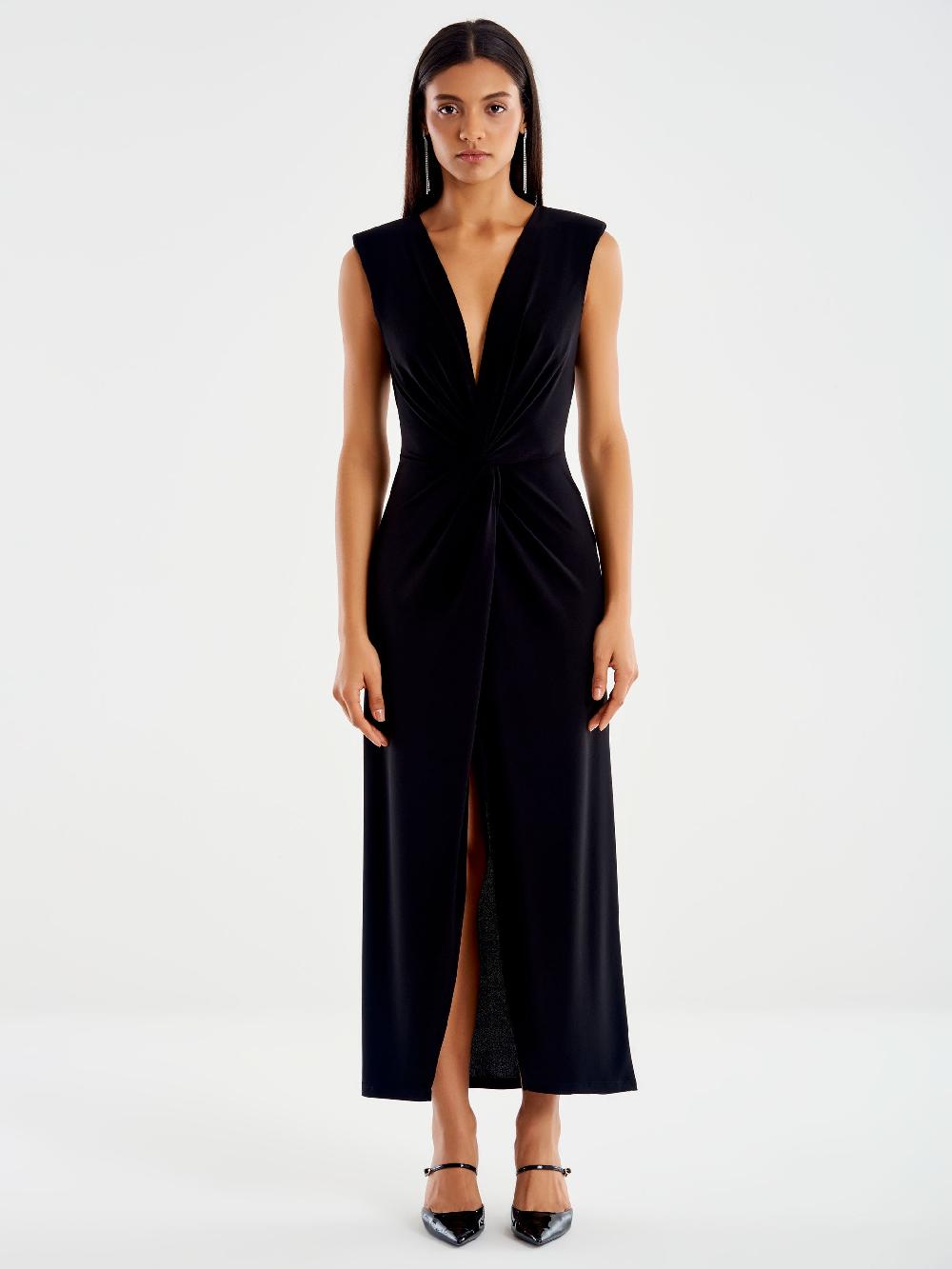 Vicolo Abito Smanicato con Incrocio Frontale Nero Moda