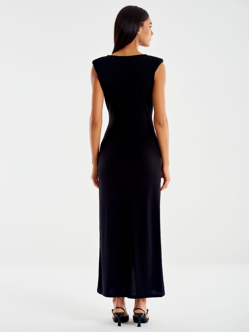 Vicolo Abito Smanicato con Incrocio Frontale Nero Moda