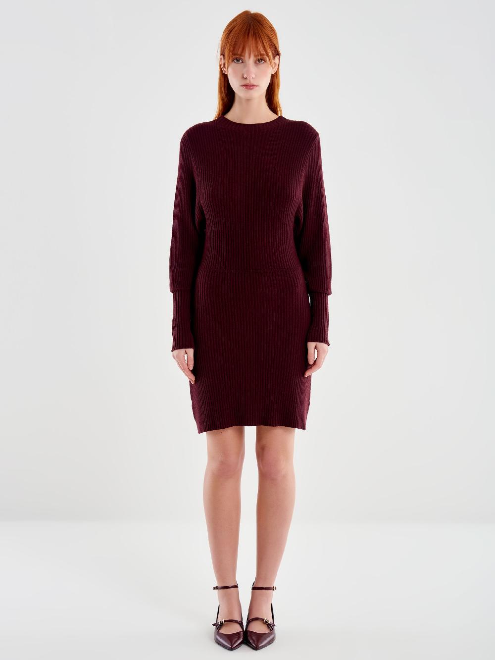 Vicolo Abito in Maglia Corto con Polsini Bordeaux Moda