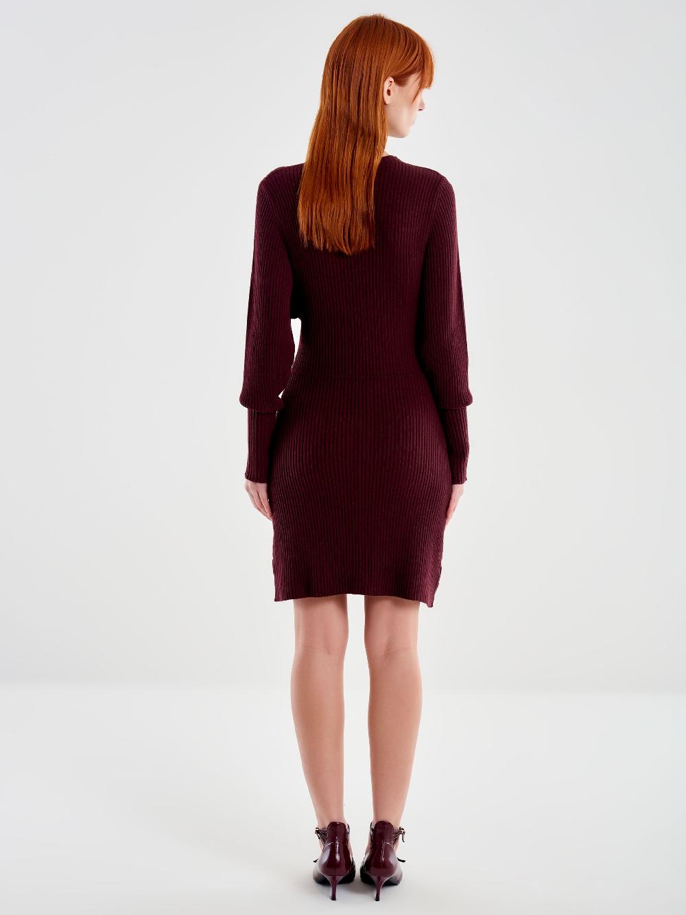 Vicolo Abito in Maglia Corto con Polsini Bordeaux Moda