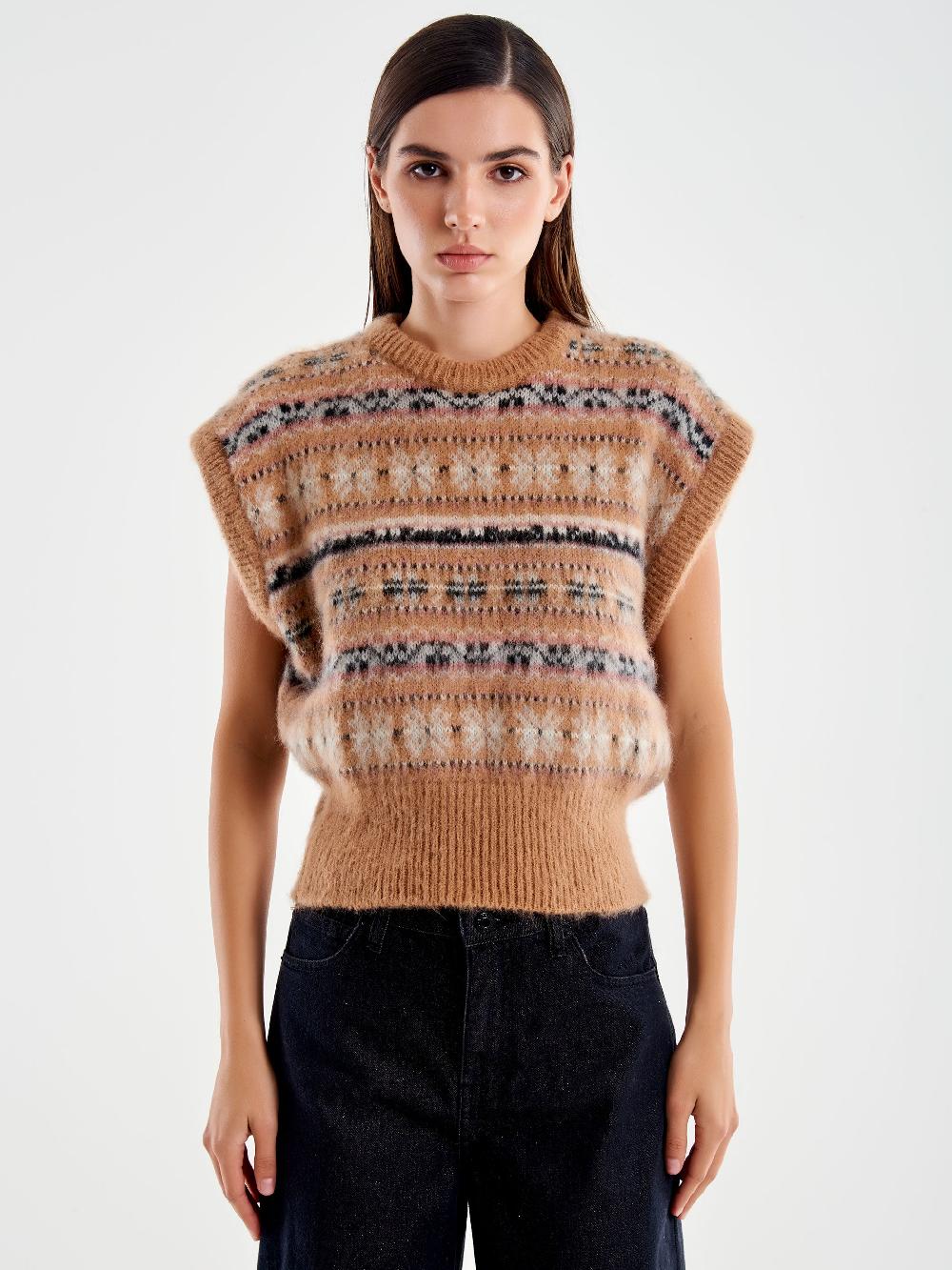 Vicolo Maglia Cropped Jacquard Cammello Qualità Garantita
