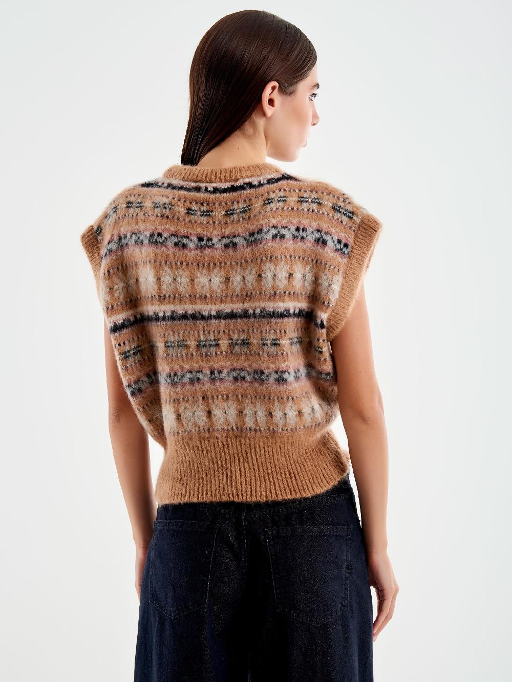 Vicolo Maglia Cropped Jacquard Cammello Qualità Garantita