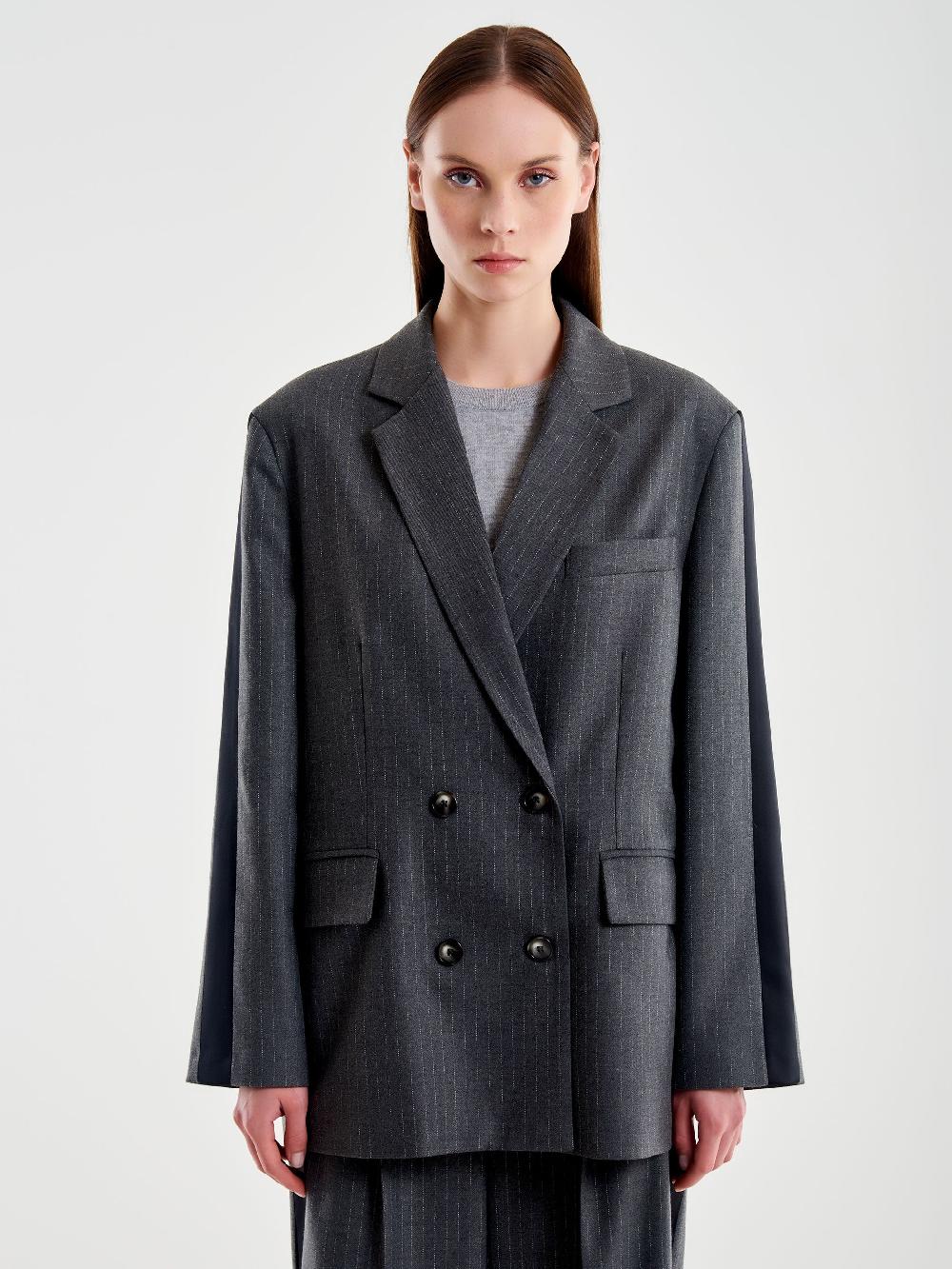 Vicolo Blazer Gessato con Banda Laterale Grigio Novità