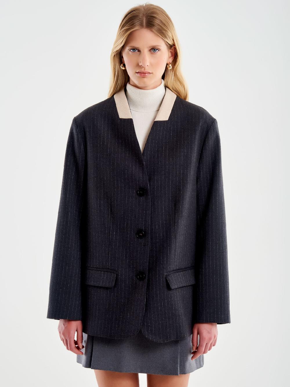 Vicolo Blazer Gessato Senza Revers Grigio Presa