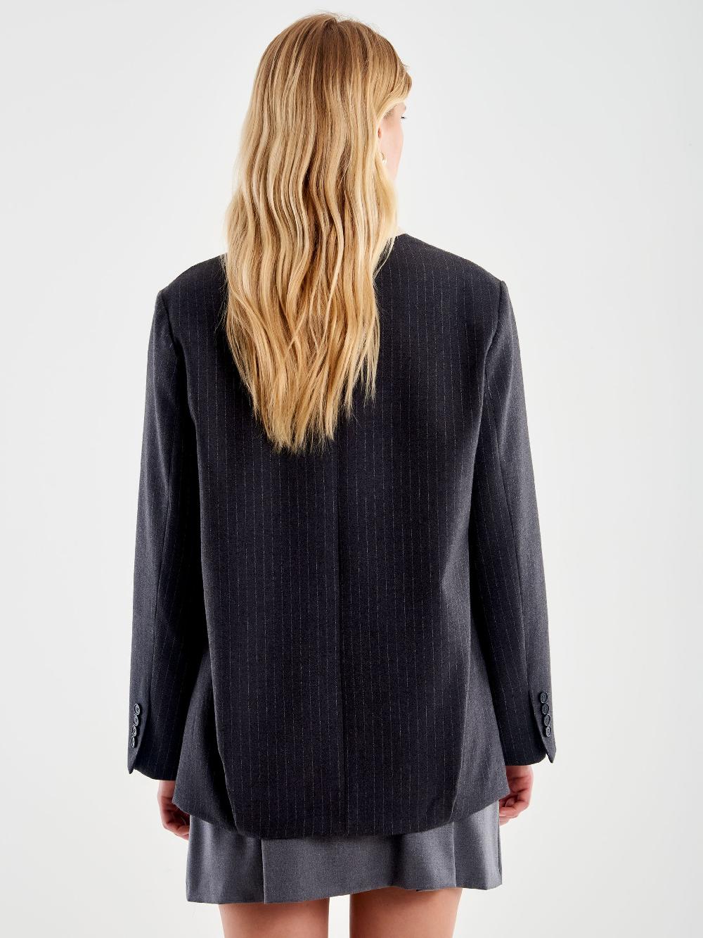 Vicolo Blazer Gessato Senza Revers Grigio Presa