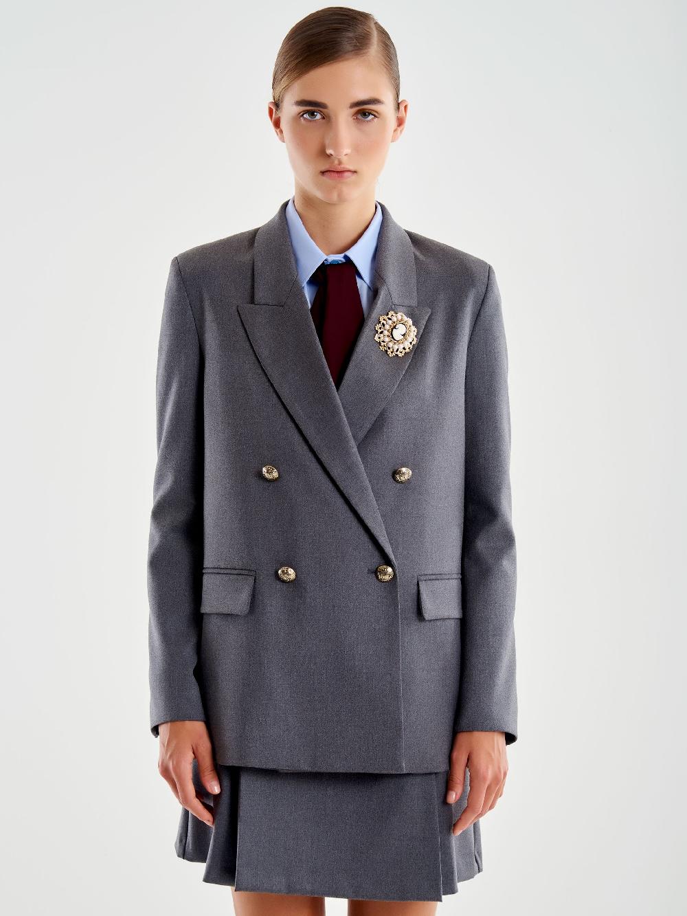 Vicolo Blazer Con Spilla Grigio Sconto