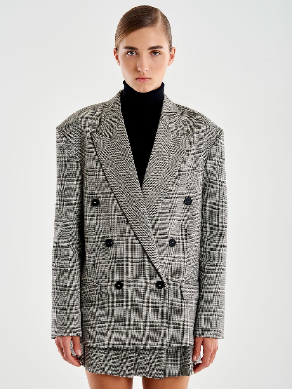 Vicolo Blazer Over Doppiopetto Principe di Galles Grigio Offerta