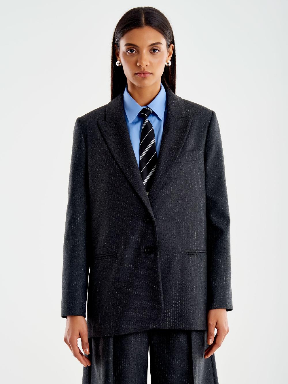 Vicolo Blazer Gessato Lurex Grigio Economico
