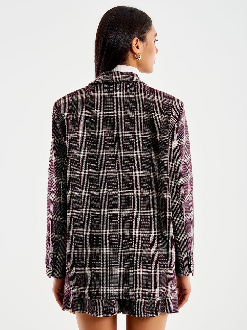 Vicolo Blazer Check Over Monopetto con Spilla Bordeaux Online