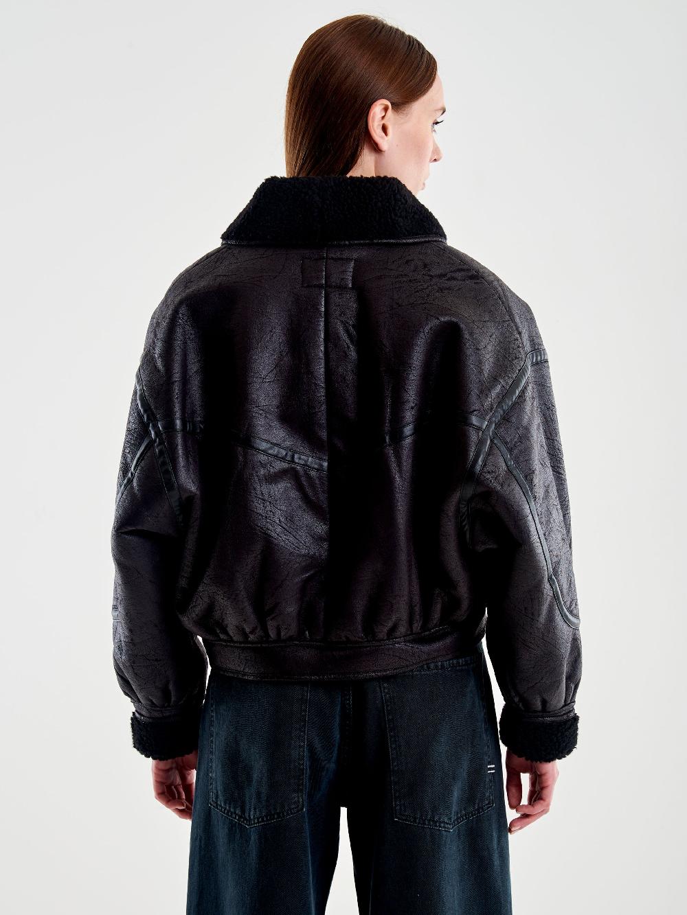 Vicolo Giubbotto Oversized effetto Pelle Nero Saldi