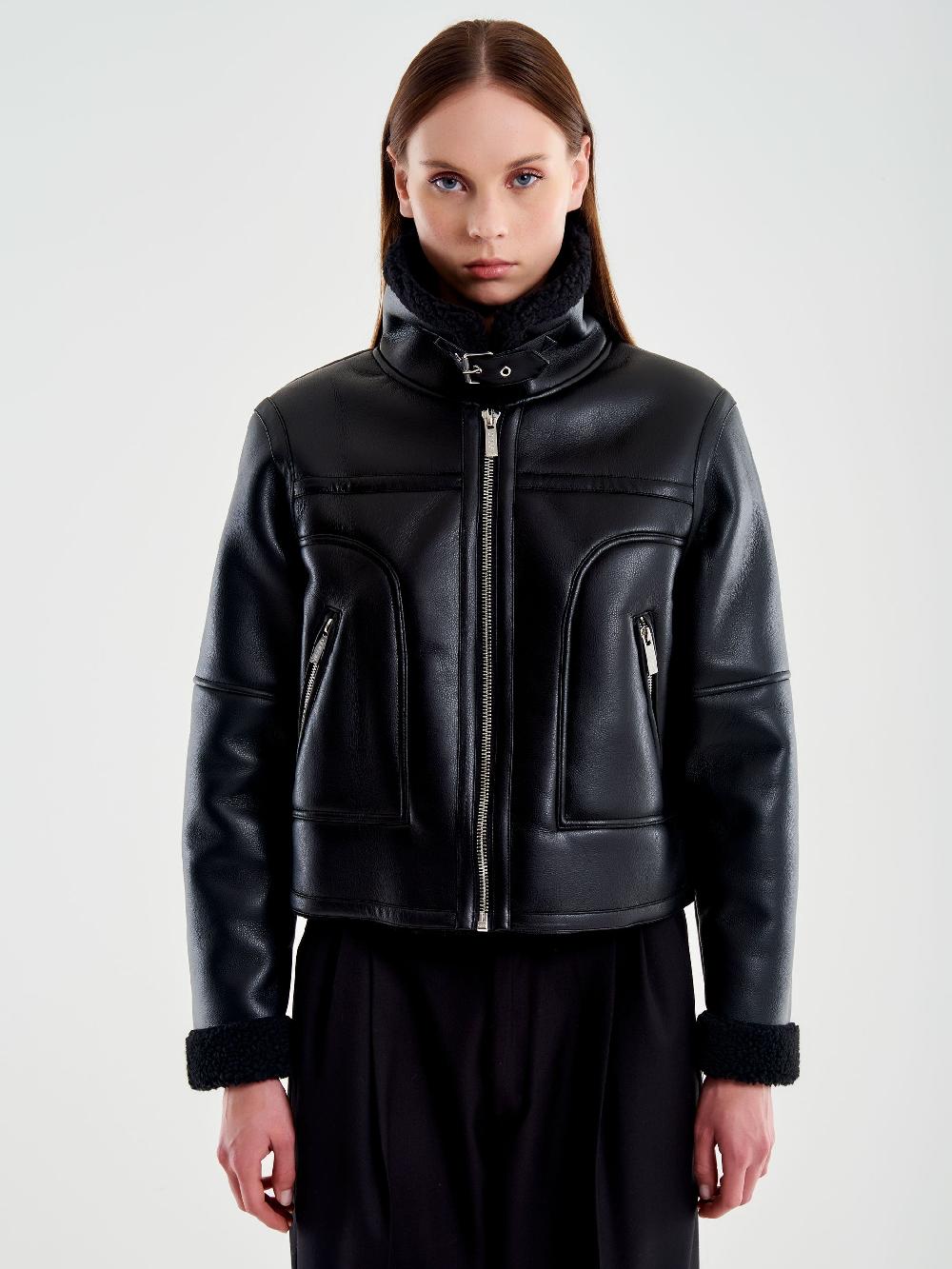 Vicolo Giubbotto Biker Cropped Effetto Pelle Nero Nuovi prodotti