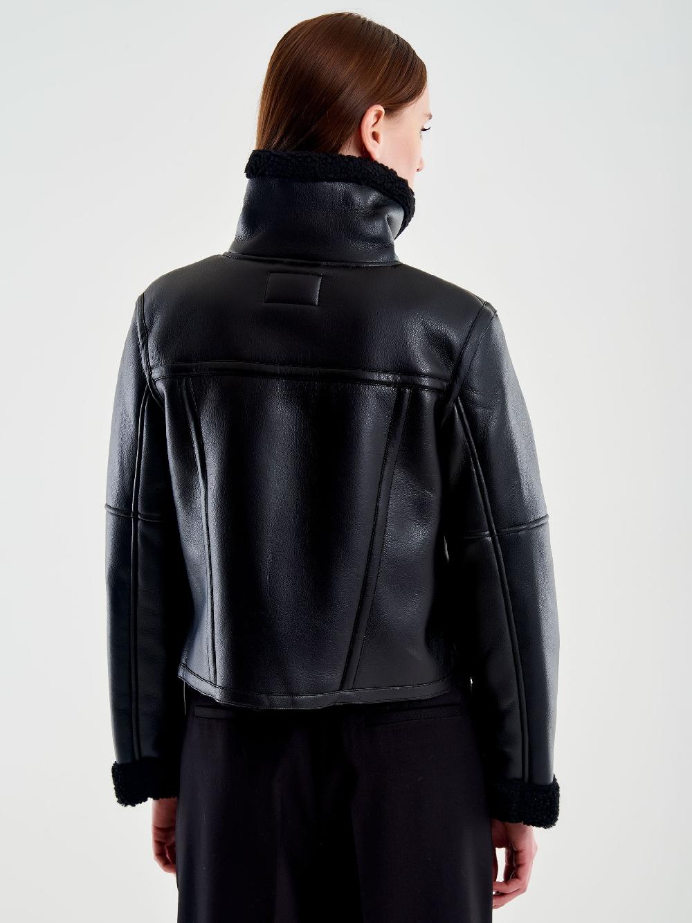 Vicolo Giubbotto Biker Cropped Effetto Pelle Nero Nuovi prodotti