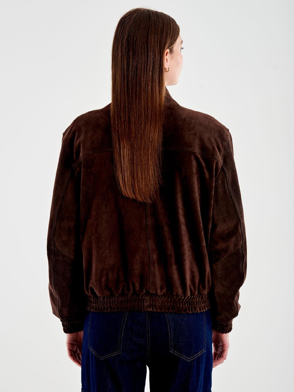 Vicolo Bomber in Pelle Scamosciato Marrone Vendita Calda