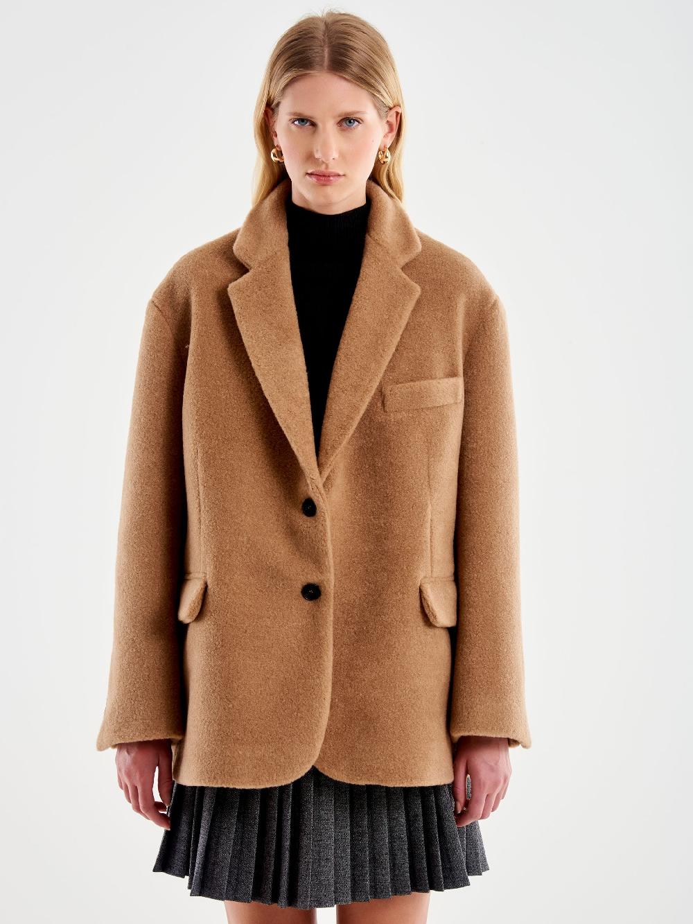 Vicolo Blazer Bouclé Oversized Cammello Saldi Di Fabbrica