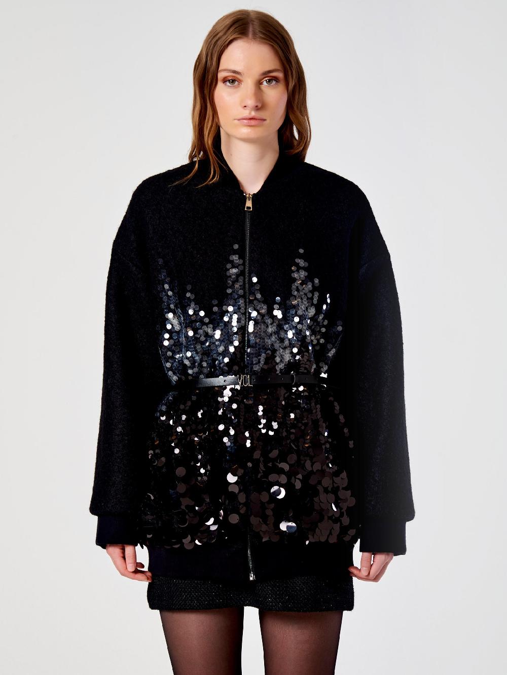 Vicolo Cappotto con Paillettes Nero Nuovo