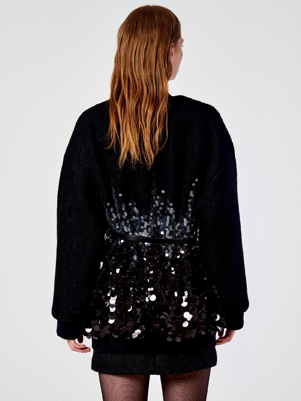 Vicolo Cappotto con Paillettes Nero Nuovo