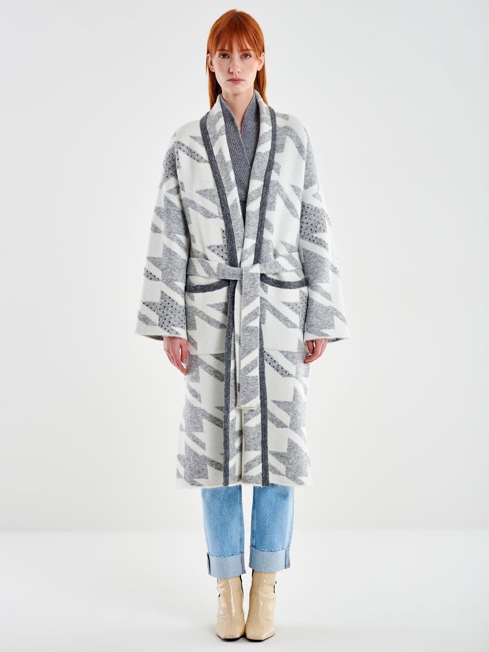 Vicolo Cappotto in Maglia Maxi Pied de Poule Grigio Pezzi Unici