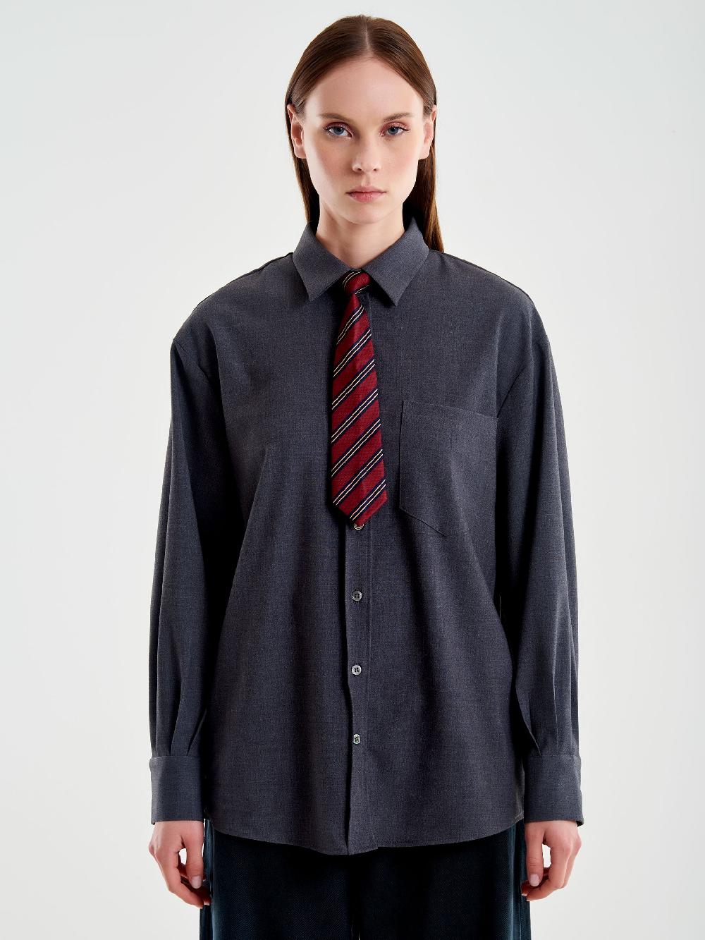 Vicolo Camicia con Cravatta a Righe Grigio Consegna Veloce