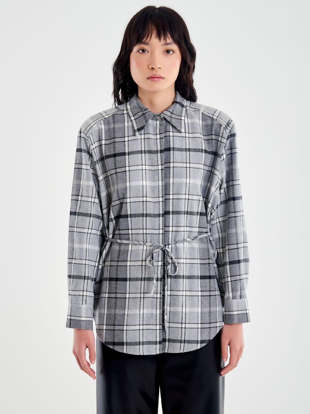 Vicolo Camicia Spalle Over Check Grigio Fino Al -60%