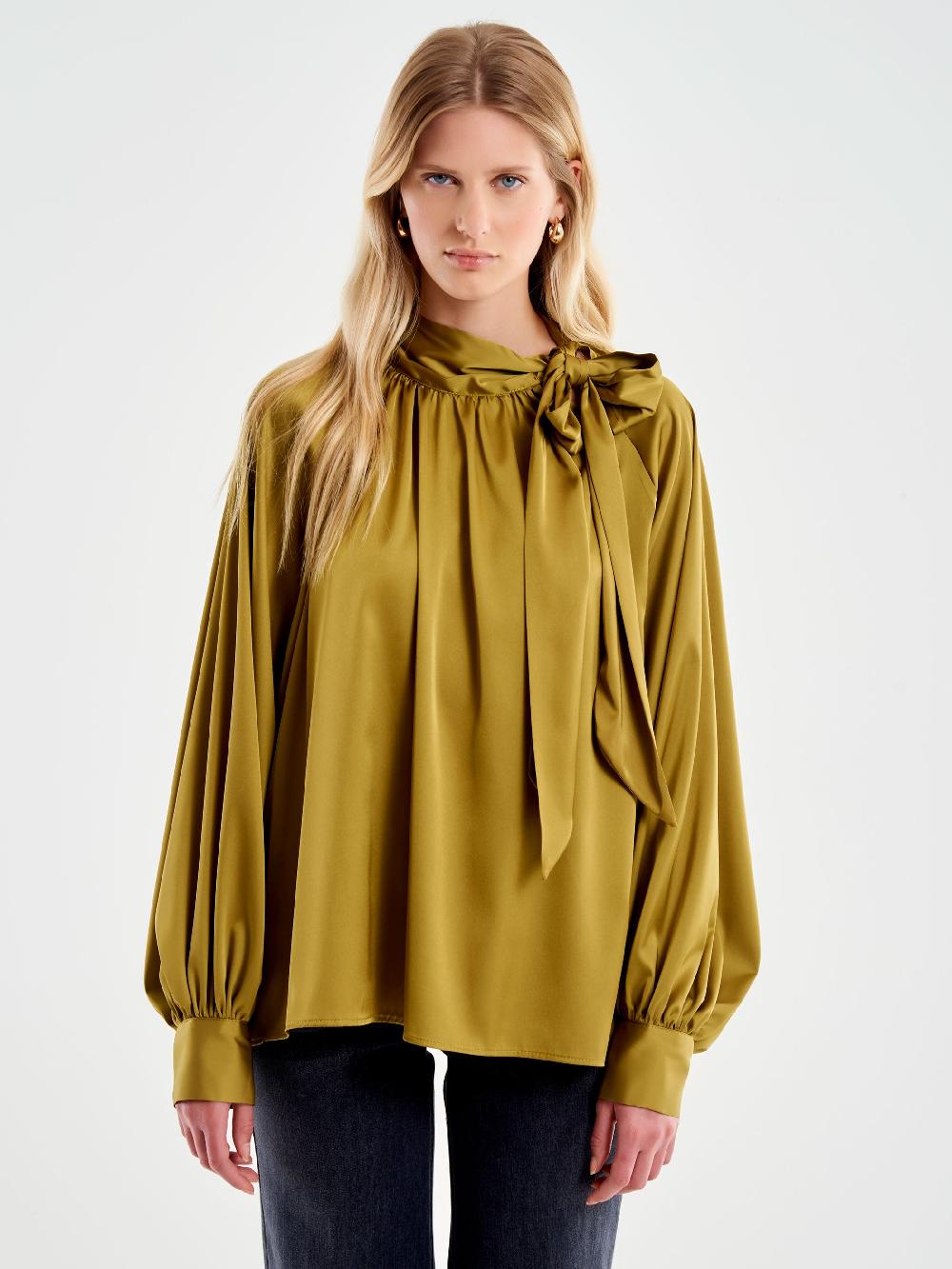 Vicolo Camicia Over Satin con Fiocco Militare Sconto