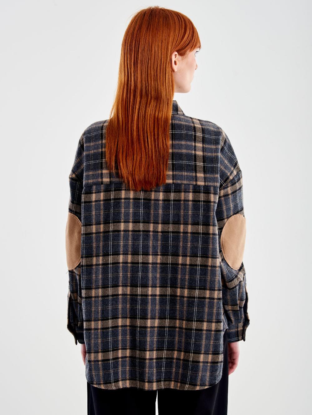 Vicolo Camicia Oversized Check con Toppe Beige Economico