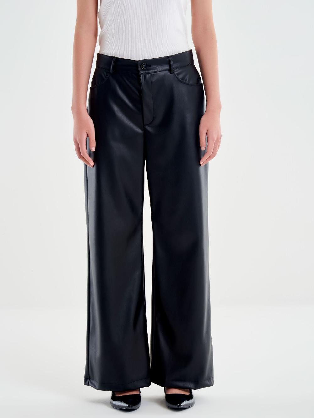 Vicolo Pantalone Palazzo Effetto Pelle Nero Offerte