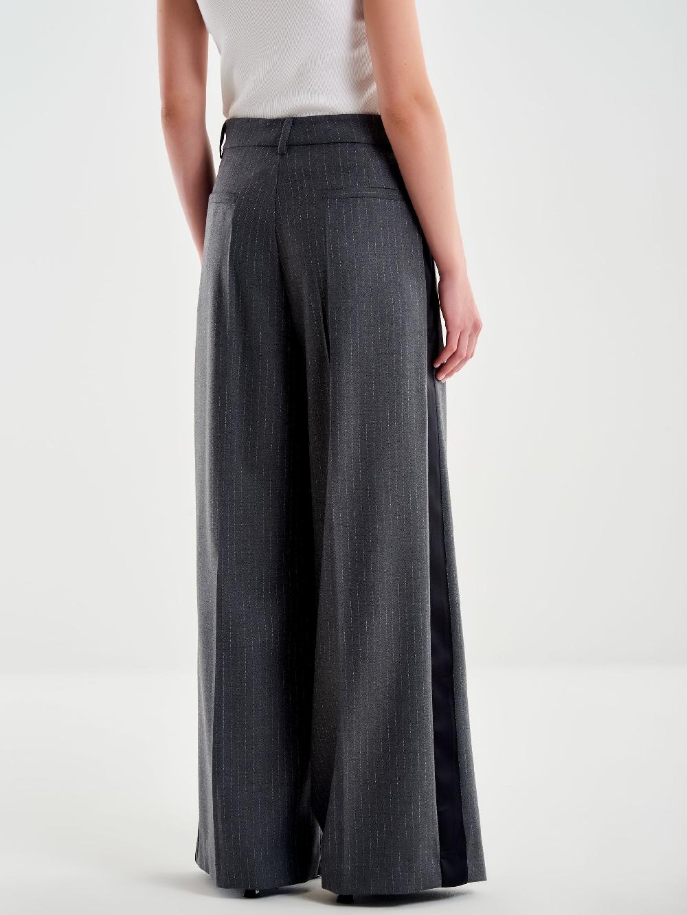 Vicolo Pantalone Gessato Ampio Con Banda Laterale Grigio Vendita Calda