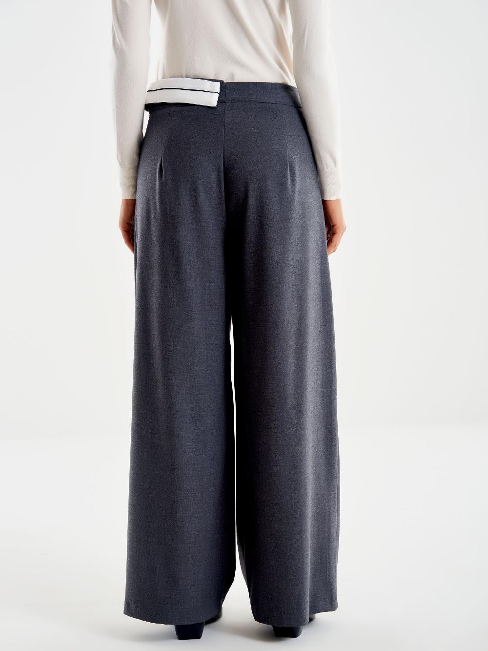 Vicolo Pantalone Ampio con Risvolto in Vita Grigio Vendita Economica