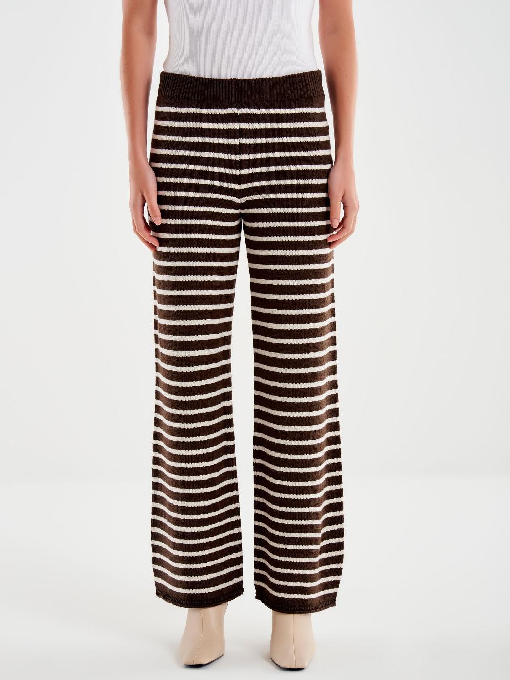 Vicolo Pantaloni in Maglia a righe Marrone Vendite Flash