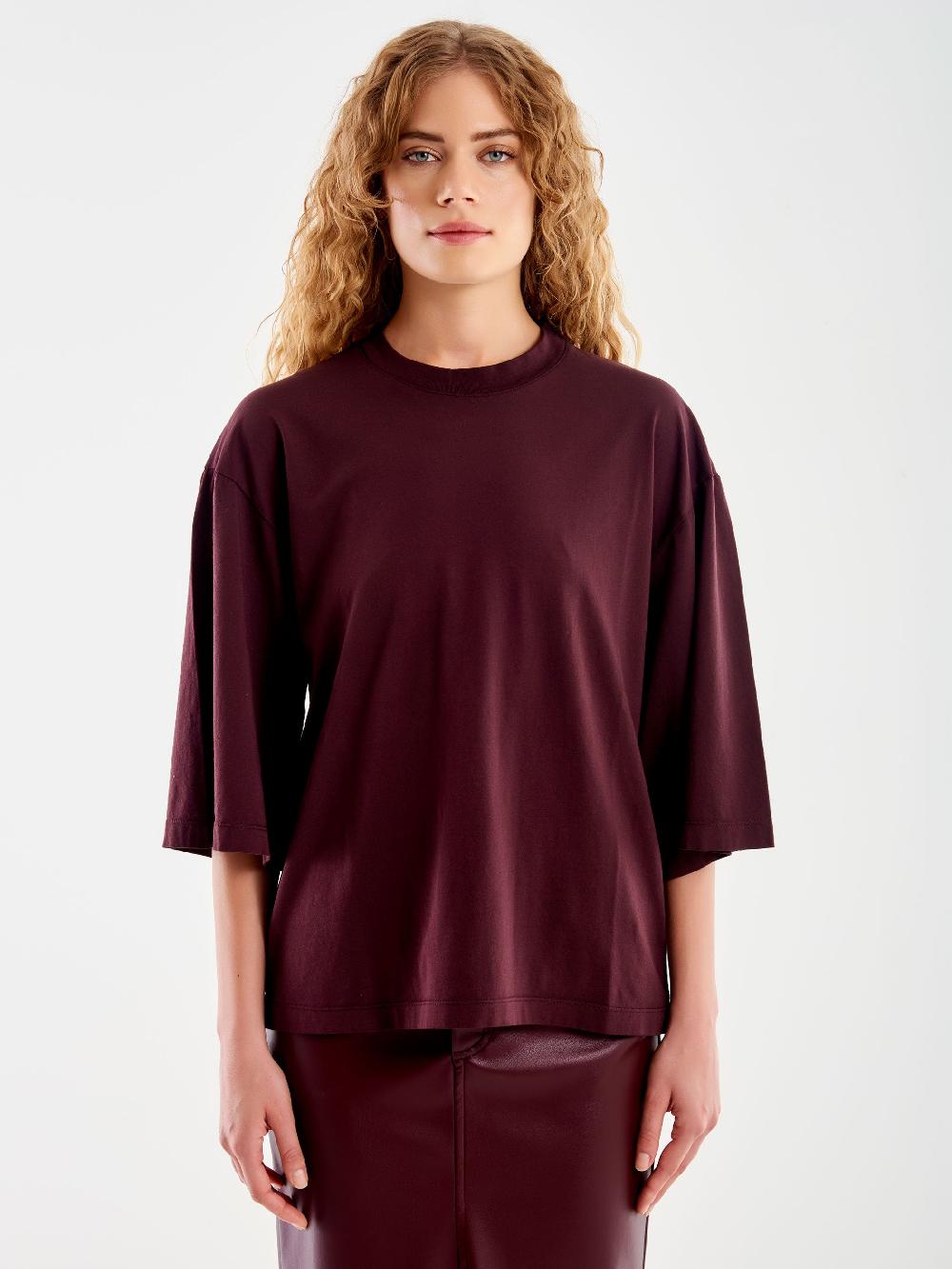 Vicolo T-Shirt Over Maniche Ampia Bordeaux Consegna Veloce