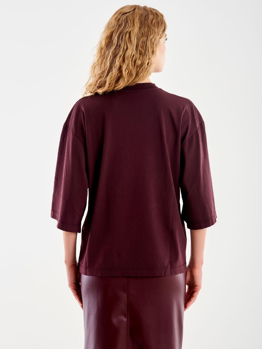 Vicolo T-Shirt Over Maniche Ampia Bordeaux Consegna Veloce