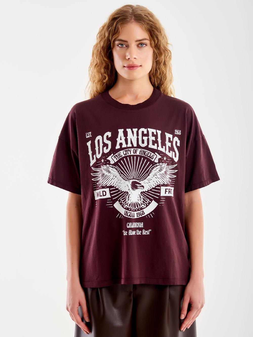 Vicolo T-shirt Varsity "Los Angeles" Bordeaux Promozione Limitata