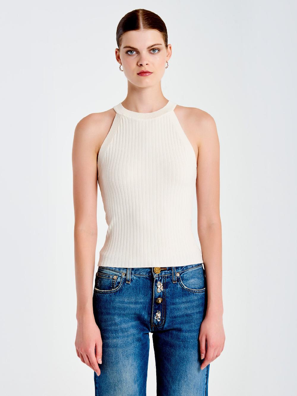 Vicolo Top in Maglia Scollo Halter Bianco Novità