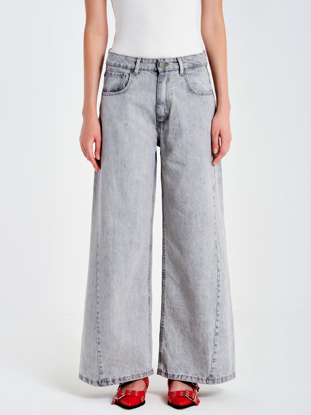 Vicolo Jeans Ampio con Cuciture LateraliGrigio Shopping Online