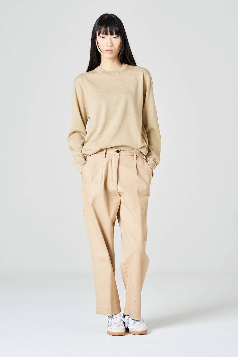 ﻿White sand Pantalone gamba dritta in bull denim di cotone Economico