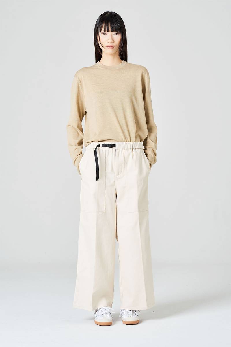 White sand Pantalone cropped in bull di cotone Vendita Economica
