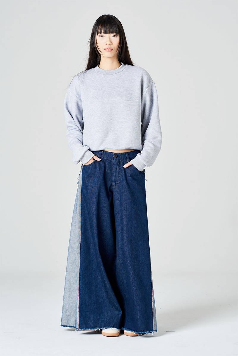 White sand Pantalone palazzo cinque tasche in denim Negozio