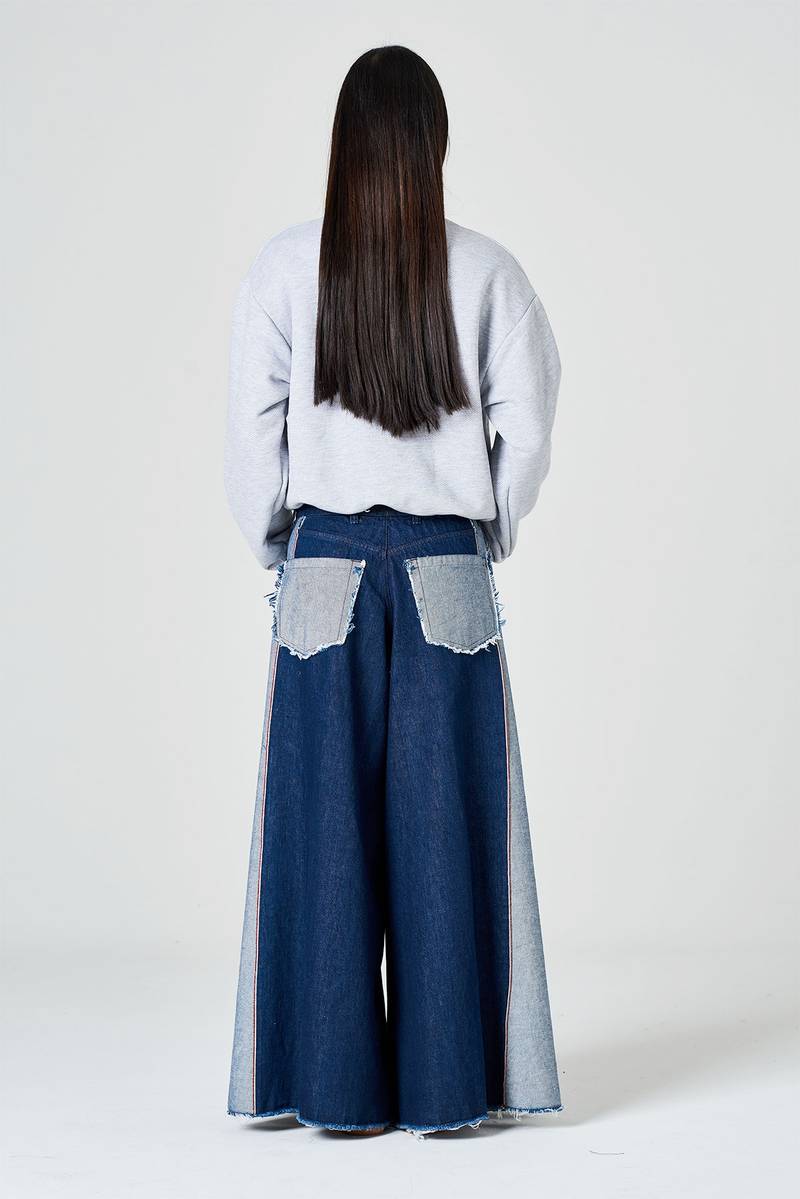 White sand Pantalone palazzo cinque tasche in denim Negozio