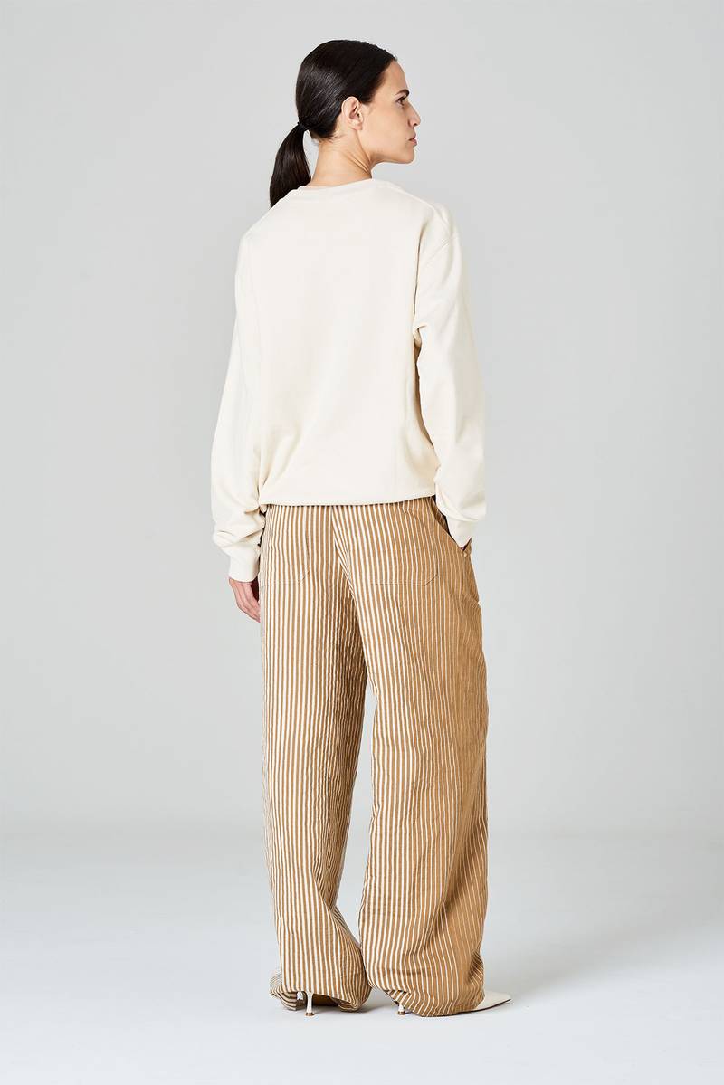 White sand Pantaloni palazzo in misto cotone-lino stampa riga irregolare Vendita