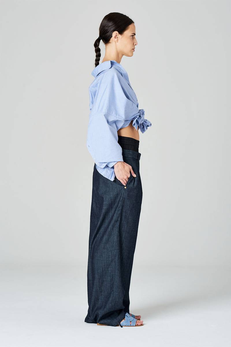 White sand Pantaloni palazzo con pinces e doppia vita in tessuto misto lana Qualità Garantita