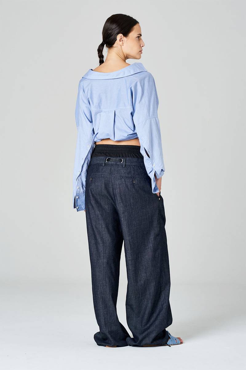 White sand Pantaloni palazzo con pinces e doppia vita in tessuto misto lana Qualità Garantita