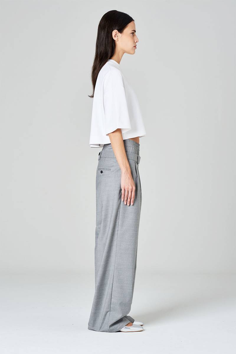 White sand Pantaloni palazzo con pinces e doppia vita in tessuto misto lana Negozi Online