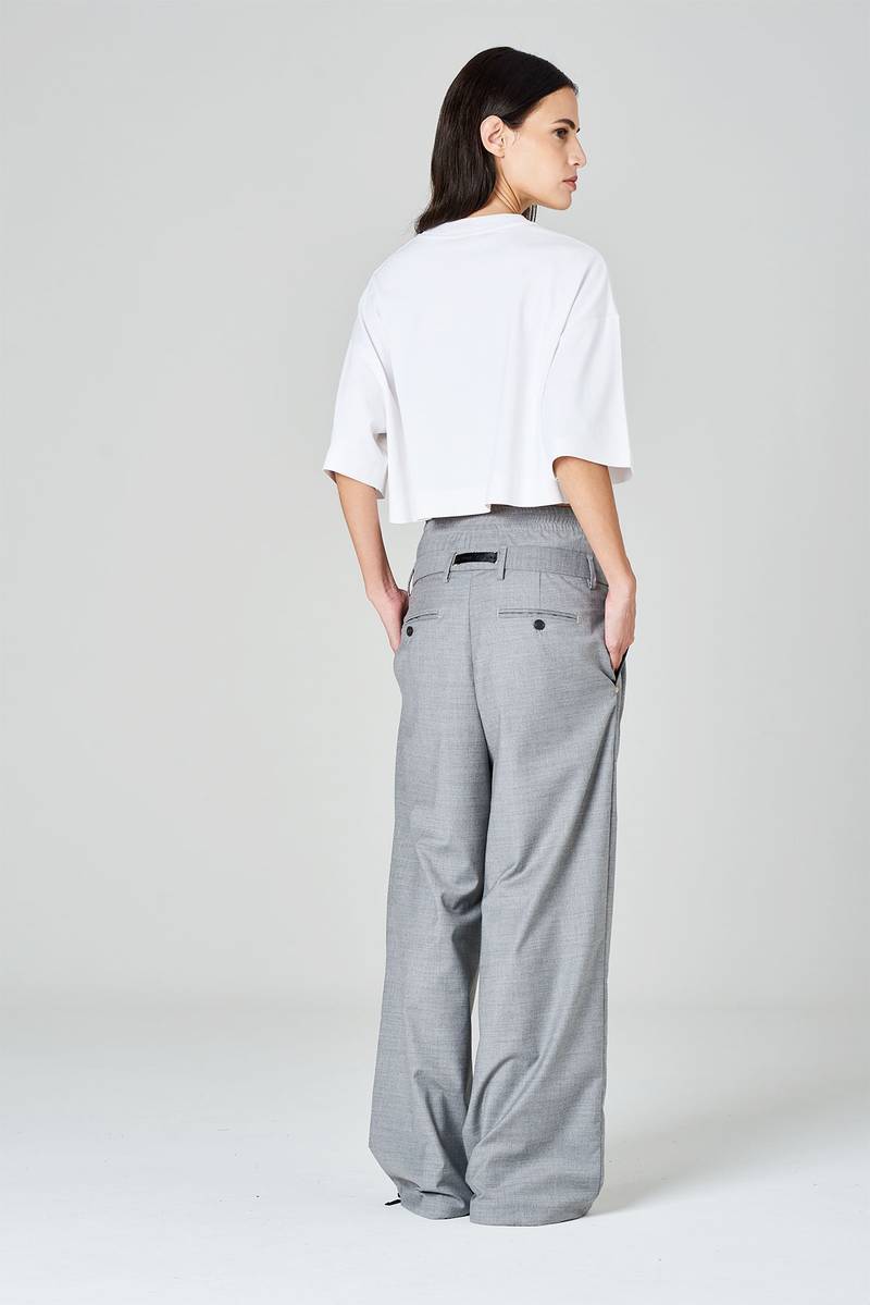 White sand Pantaloni palazzo con pinces e doppia vita in tessuto misto lana Negozi Online
