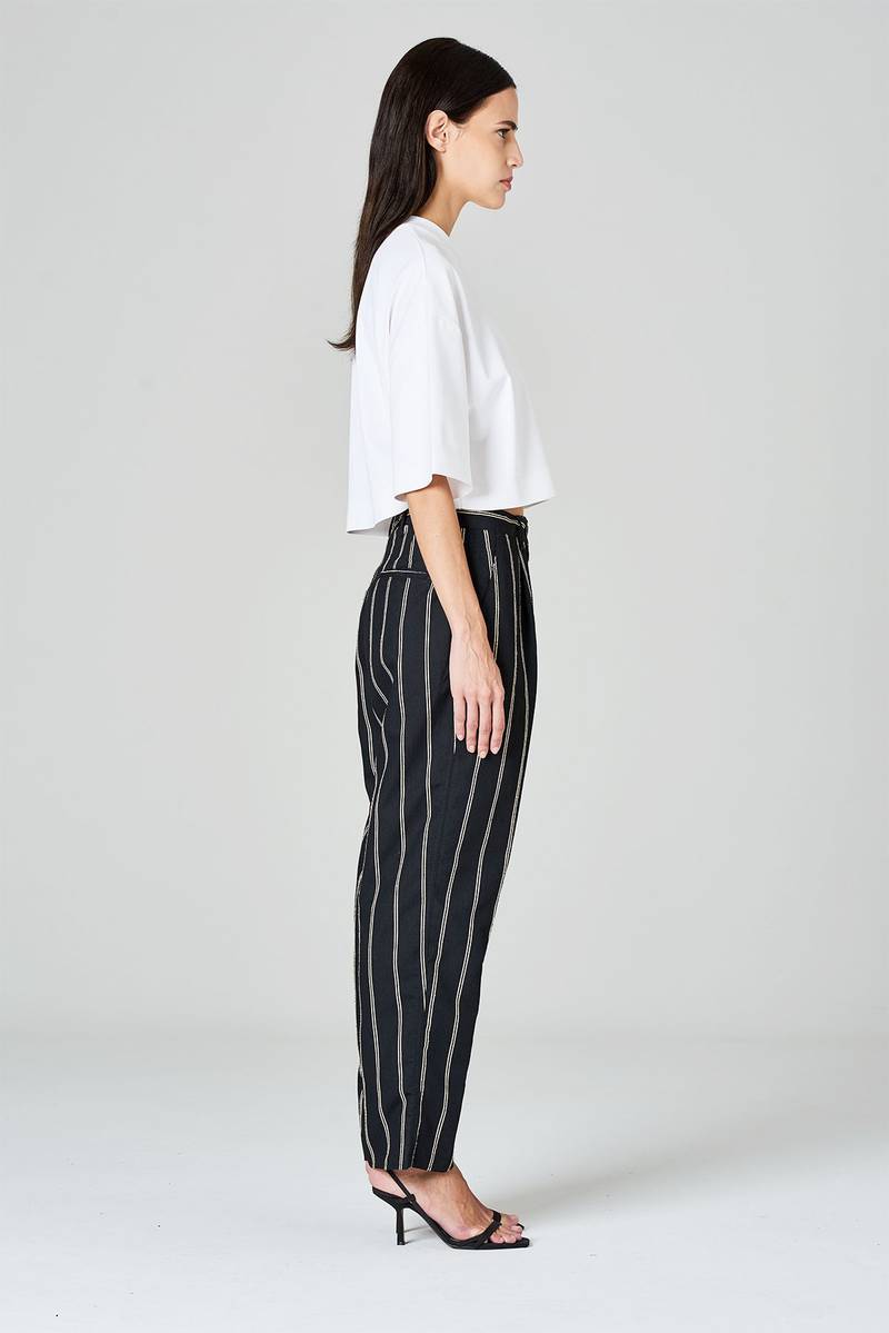White sand Pantaloni gamba dritta con pinces in tessuto rigato misto viscosa Acquista Ora