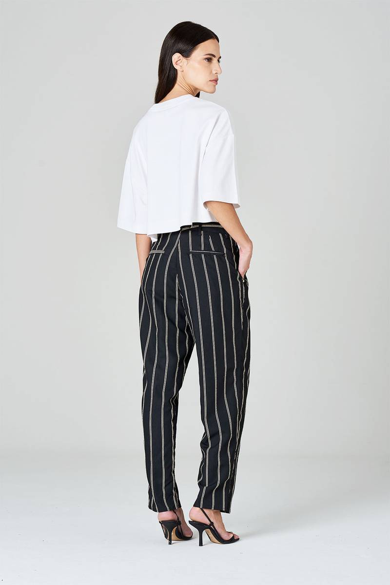 White sand Pantaloni gamba dritta con pinces in tessuto rigato misto viscosa Acquista Ora