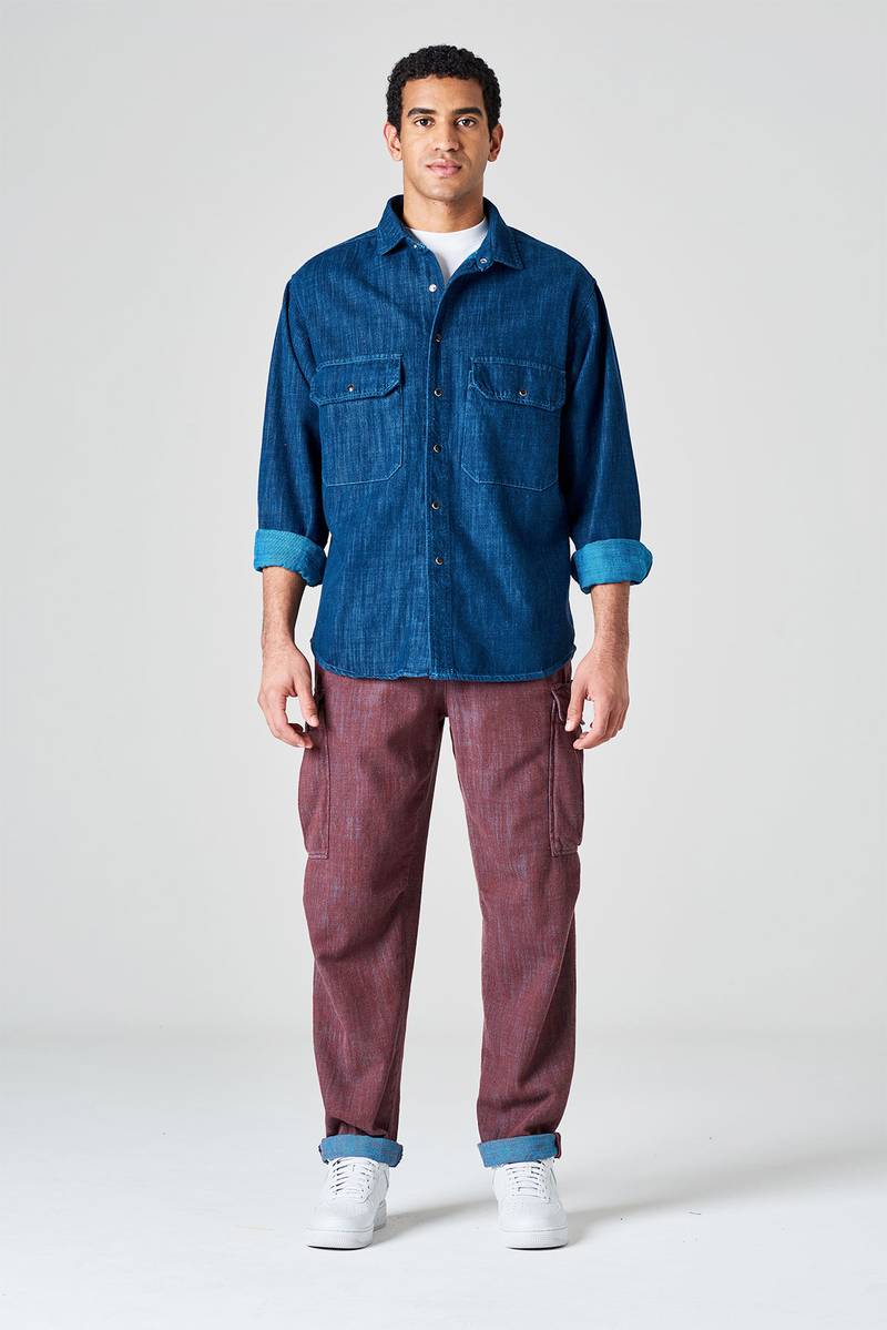 White sand Camicia oversize denim bi-color Presa
