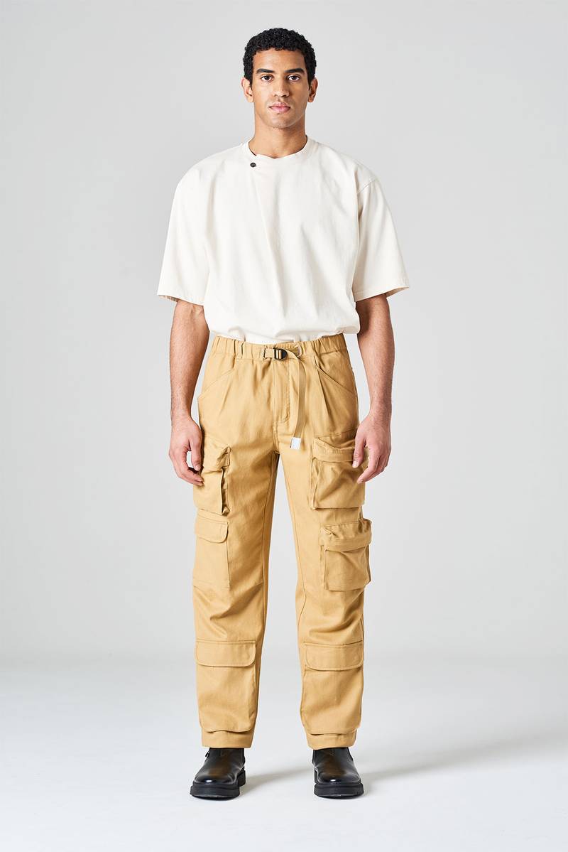 White sand Pantalone cargo in bull denim di cotone Promozione