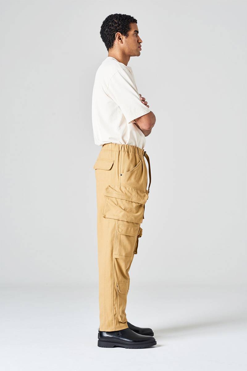 White sand Pantalone cargo in bull denim di cotone Promozione