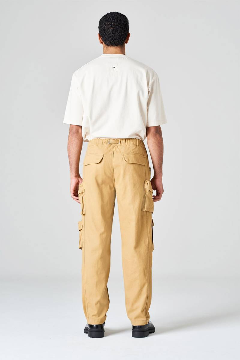 White sand Pantalone cargo in bull denim di cotone Promozione