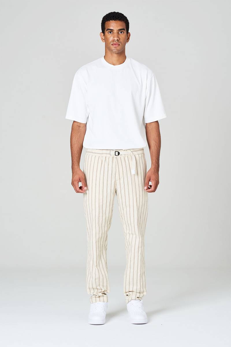 White sand Pantaloni rigati in misto cotone con vita elasticizzata Saldi